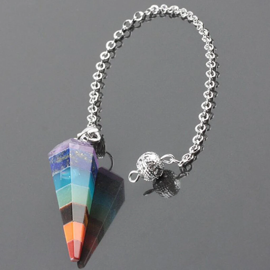 1pc Reiki Energy Crystal 7 Chakra Natural Stone Point Dowsing Pendulum Necklace Pendant for Men Women Divination image 6