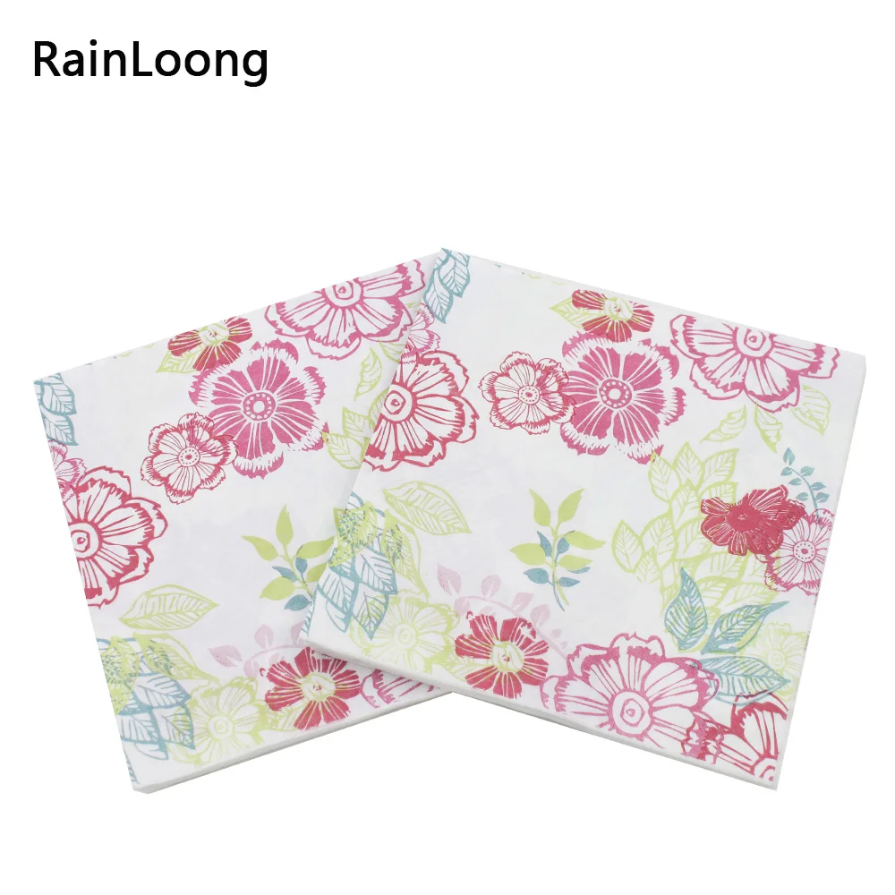 [RainLoong] Hot Floral Flower Paper Napkins Event & Party Tissue Cocktail Napkins Decoration Serviettes 33*33cm 1 pack