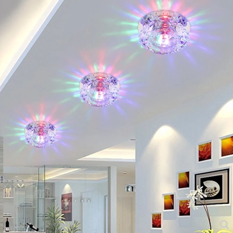 Simple Modern LED Light Embedded 3W Living Room Ceiling Hole Lamp Glass Crystal Aisle Dimming Color Fixture