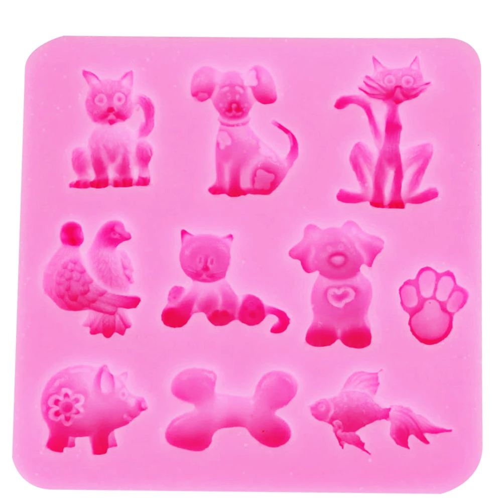 M082 Cute Dog Fish Bird UV Resin Silicone Mold Fondant Chocolate Candy Gumpaste Surgarcraft Crystal Epoxy Soft Clay Bake Tools