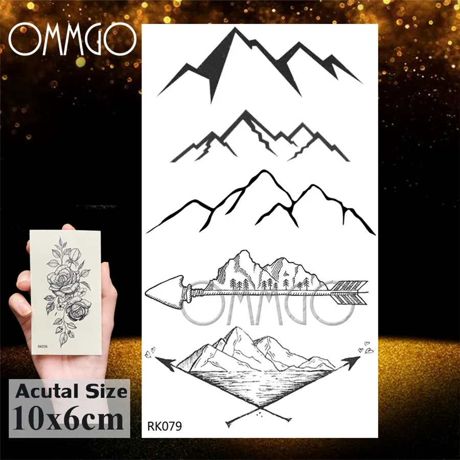 OMMGO Black Mountain Minimalista Tatuaggi Temporanei Sticker Piccolo di Modo Degli Uomini Delle Donne Del Tatuaggio di Falsificazione Custom Tatuaggi Art Braccio Impermeabile