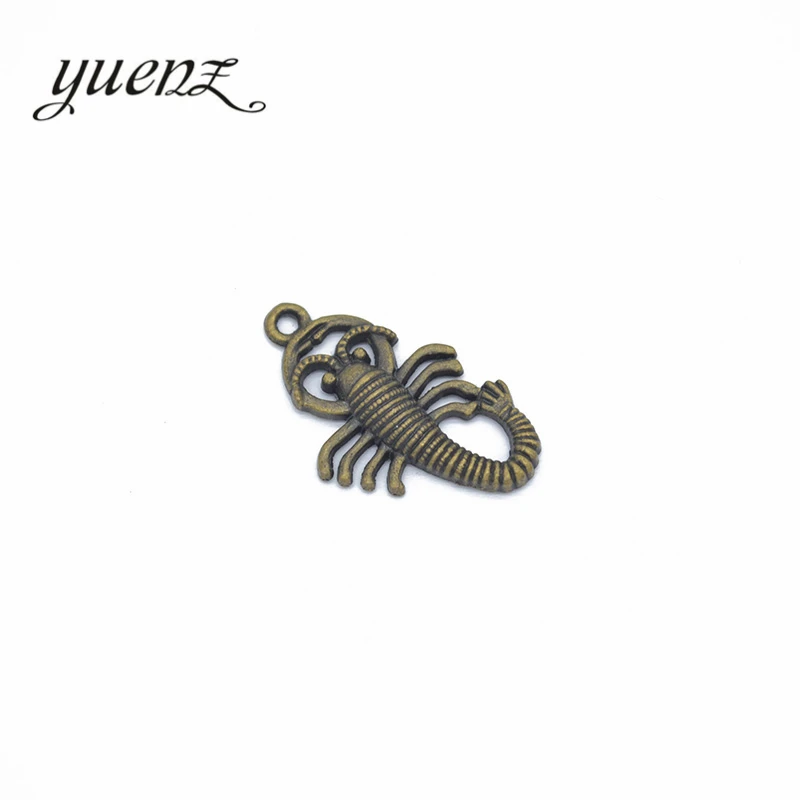 YuenZ – breloques antiques en forme de crevettes, adaptées aux Bracelets et collier, bijoux métalliques, 2 couleurs, 29x18mm, D743, 10 pièces