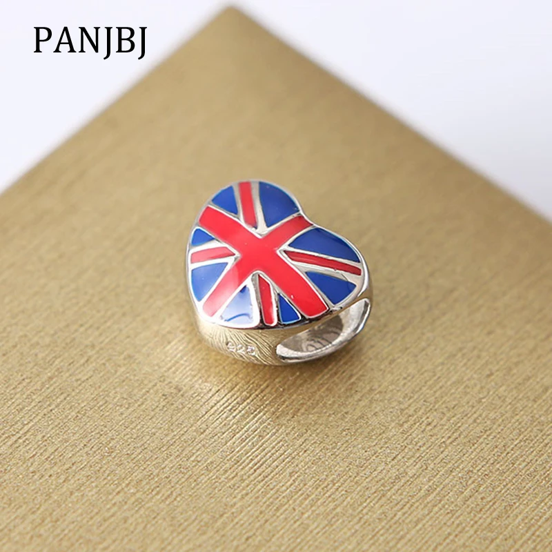 

New 100% 925 Sterling Silver Bead Charm Great Britain UK Flag Heart Beads Enamel Charms Fit Pandora Bracelets Women Diy Jewelry