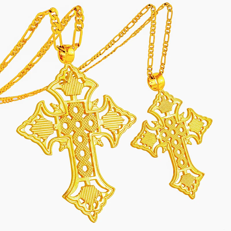 Ethlyn Big/Small Gold Cross Necklace for Women/Men Good Style Gold Color Ethiopian Crosses Charm Pendant Eeligion Jewelry Gift