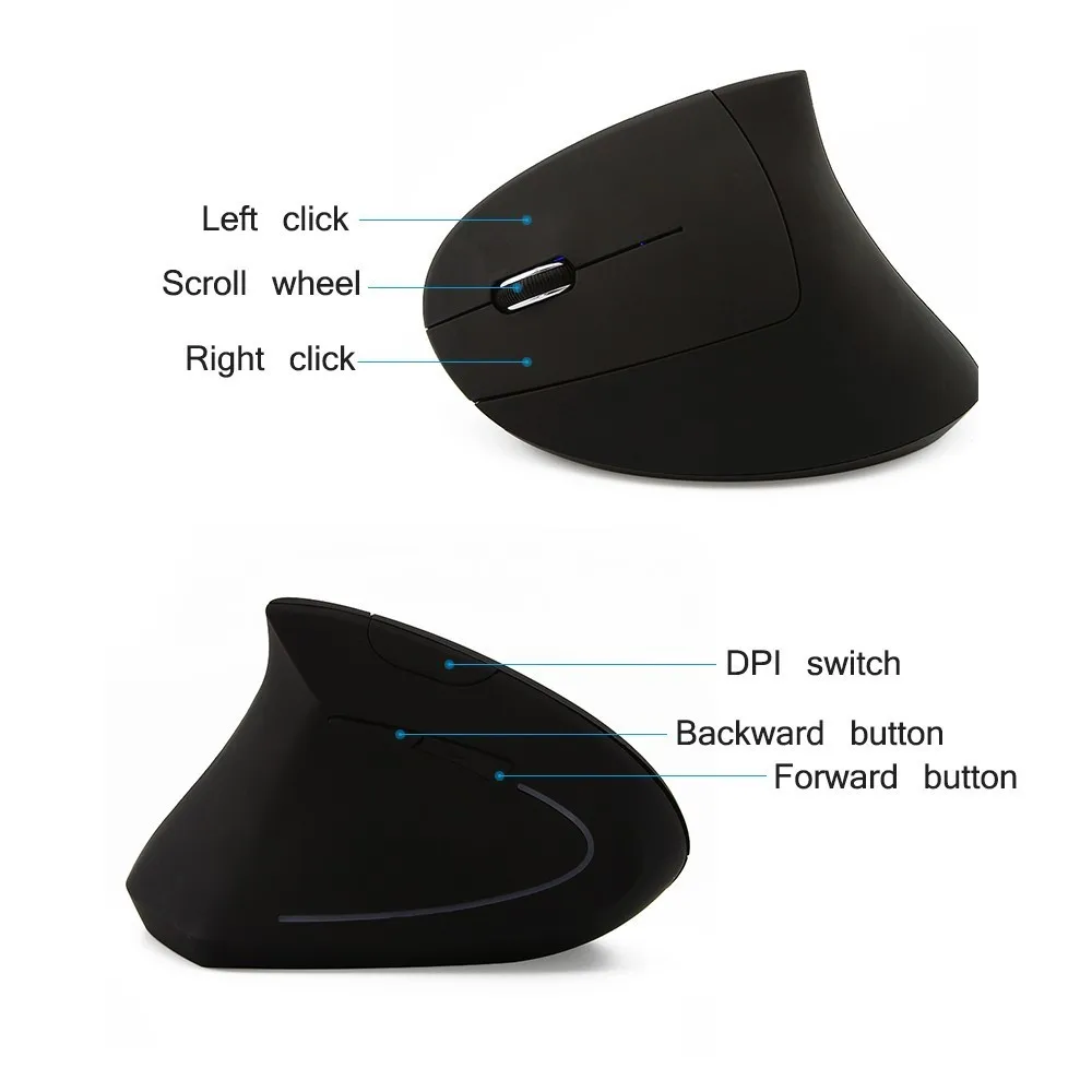 CHYI Left Handed Wireless Vertical Ergonomic Mouse 2.4Ghz Optical Usb Computer Mause Left Hand 6 Button PC LED Mice For Laptop