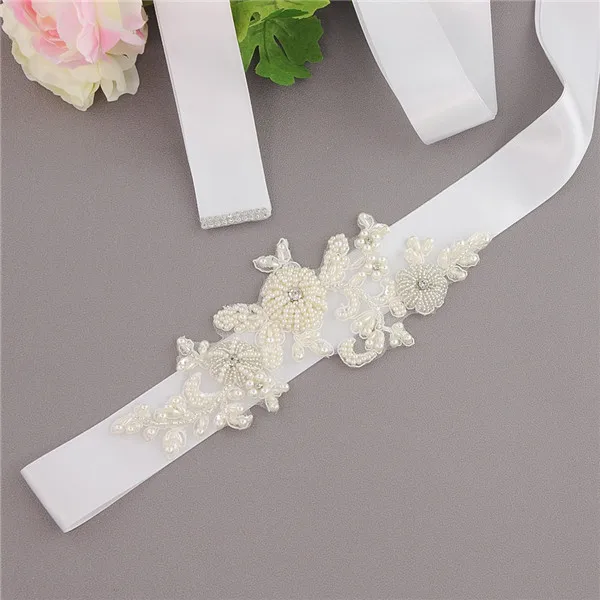 Silver Rhinestones Bridal Belt Crystal Pearls Ribbons Wedding Belt Sash For Bridal Bridesmaids Dresses