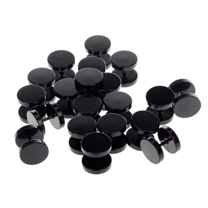 Brinco falso em aço inoxidável, 2 peças, preto, plug de ouvido, joias para mulheres e homens, túnel de orelha, piercing de aço inoxidável, 6-14mm