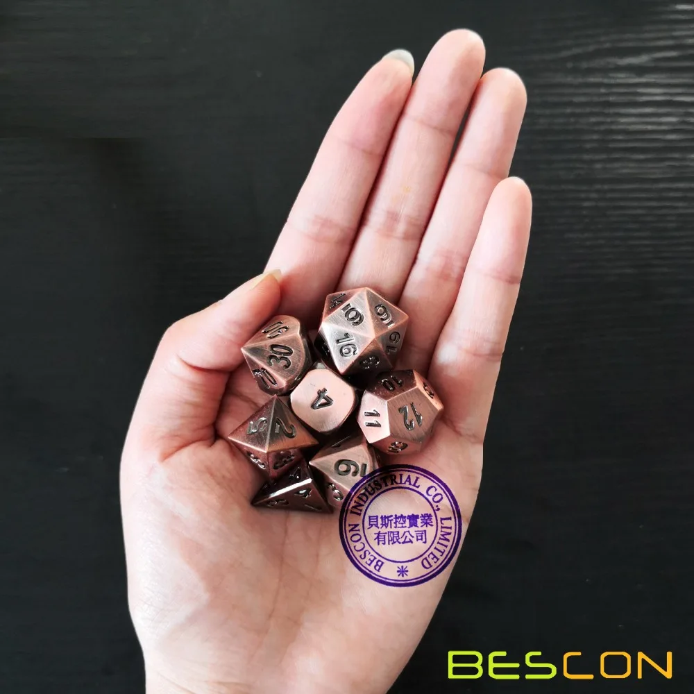 Bescon – ensemble de dés en métal massif, ensemble de 7 pièces de dés en Bronze solide, à usage intensif, en métal polyédrique D & D