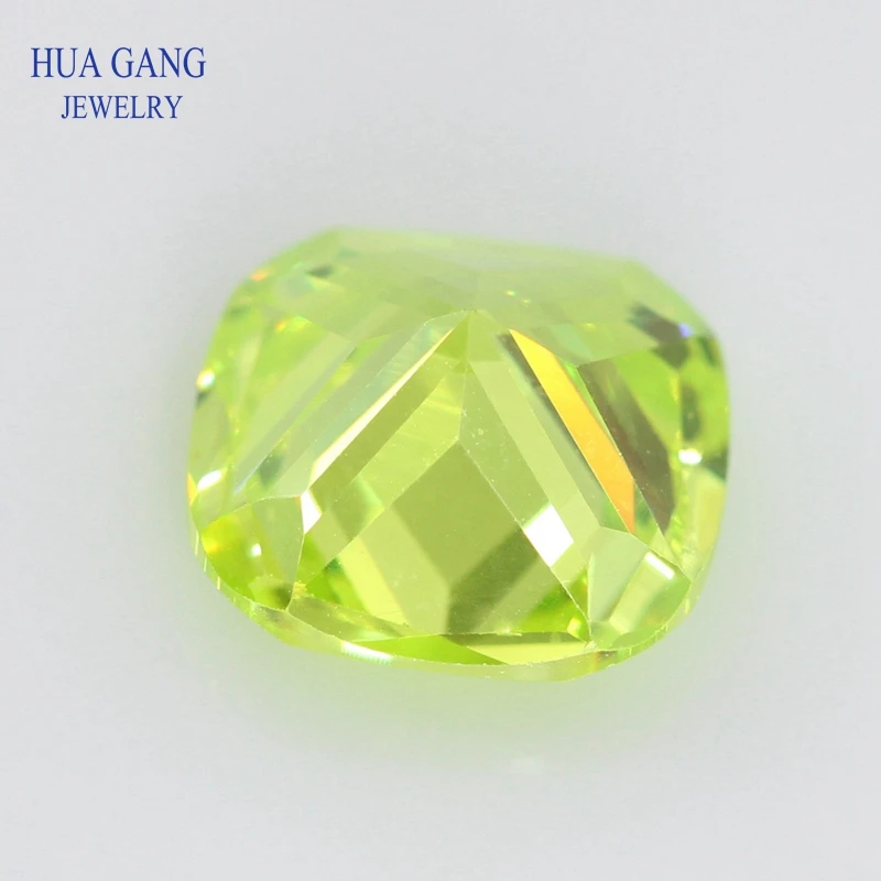 3x3~12x12mm Apple Green Cushion Cut Shape Loose CZ Stone Beads Brilliant Cut 5A Synthetic Gems Cubic Zirconia For Jewelry