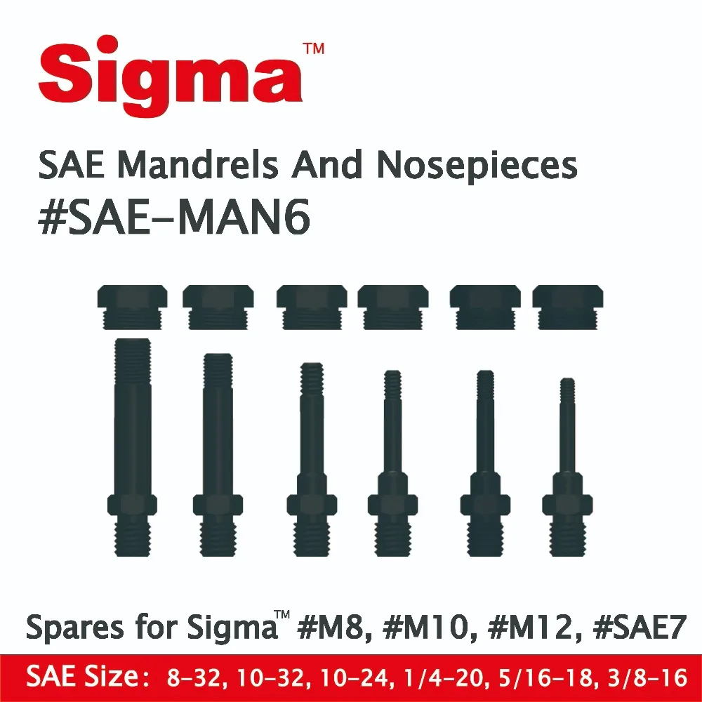 

Sigma #SAE-MAN6 Spare Mandrels/Nosepieces set ONLY applicable for Sigma Threaded Rivet Nut Drill Adapter #M6 #M8 #M10 #M12 #SAE7