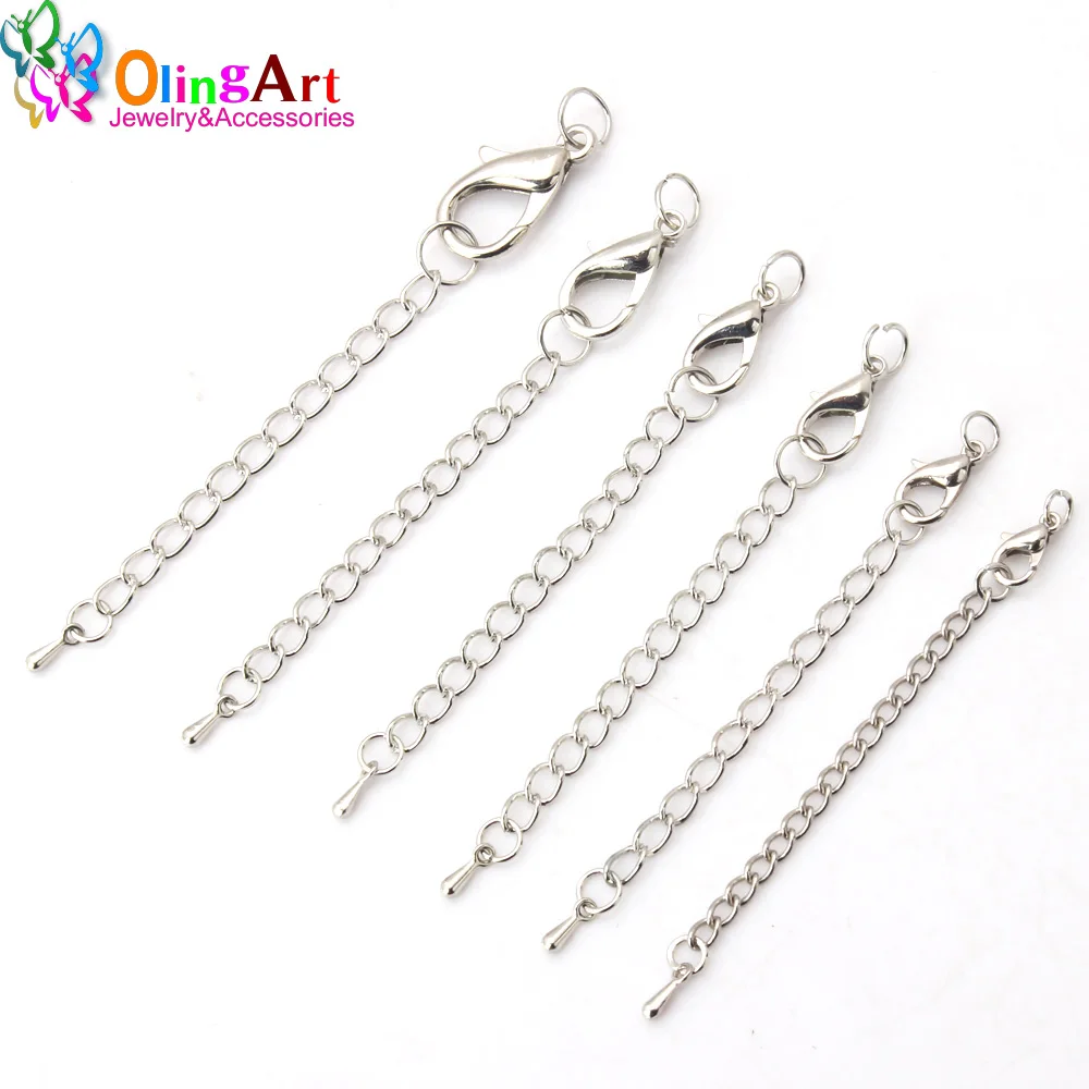 OlingArt 10/12/14/15/18/21MM 12pcs/lot plating rhodium DIY necklace bracelet Lobster clasp extension chain tails Jewelry making