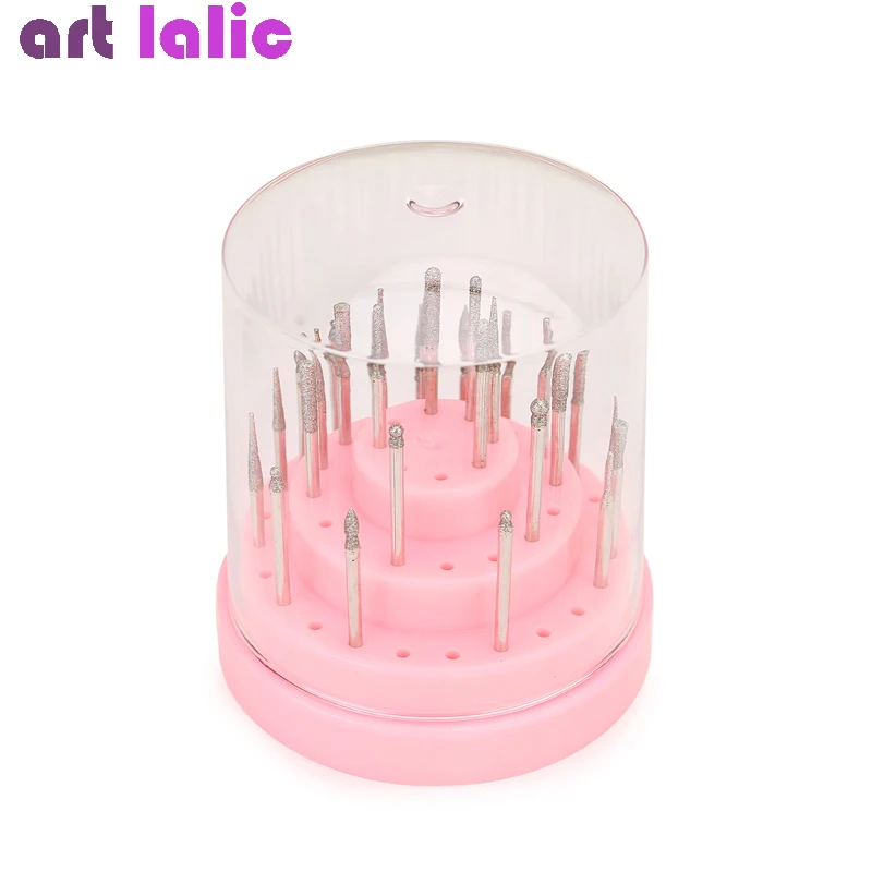 Prego Broca Titular Stand Display e Capa Acrílica, Pro Bit Container, Caixa de armazenamento, Manicure Nail Art Tool, 48 Buracos