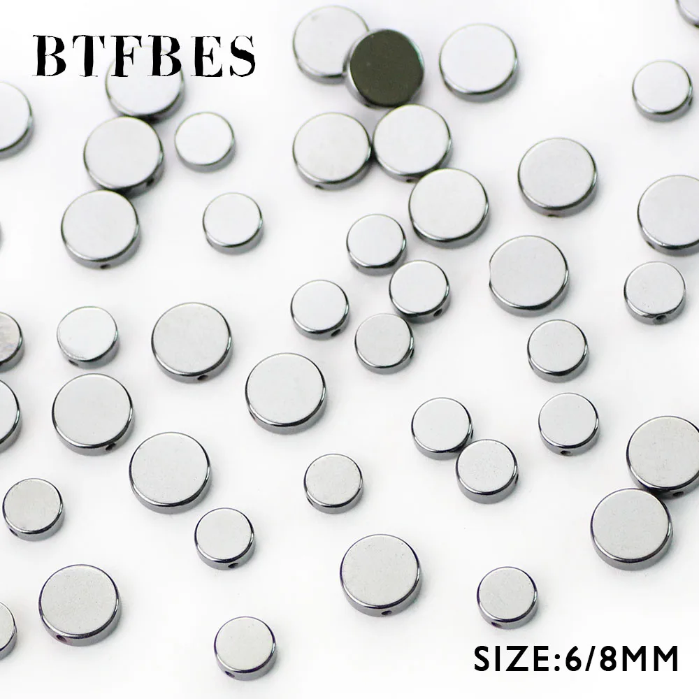 BTFBES Black Hematite Coins Beads Natural Stone 8/6MM Flat Round Spacer Loose Beads for Jewelry Making Bracelet Accessories DIY