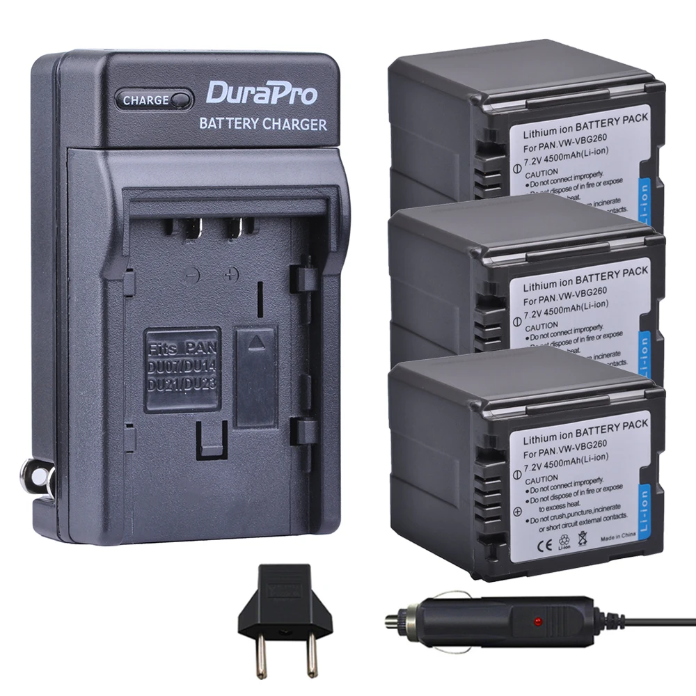 

3 шт. 4500 мАч VW-VBG260 VW VBG260 батарея + Автомобильное зарядное устройство для Panasonic HDC-SD3 HDC-SD5 HDC-SD7 VDR-D310 VDR-D50 VDR-D51