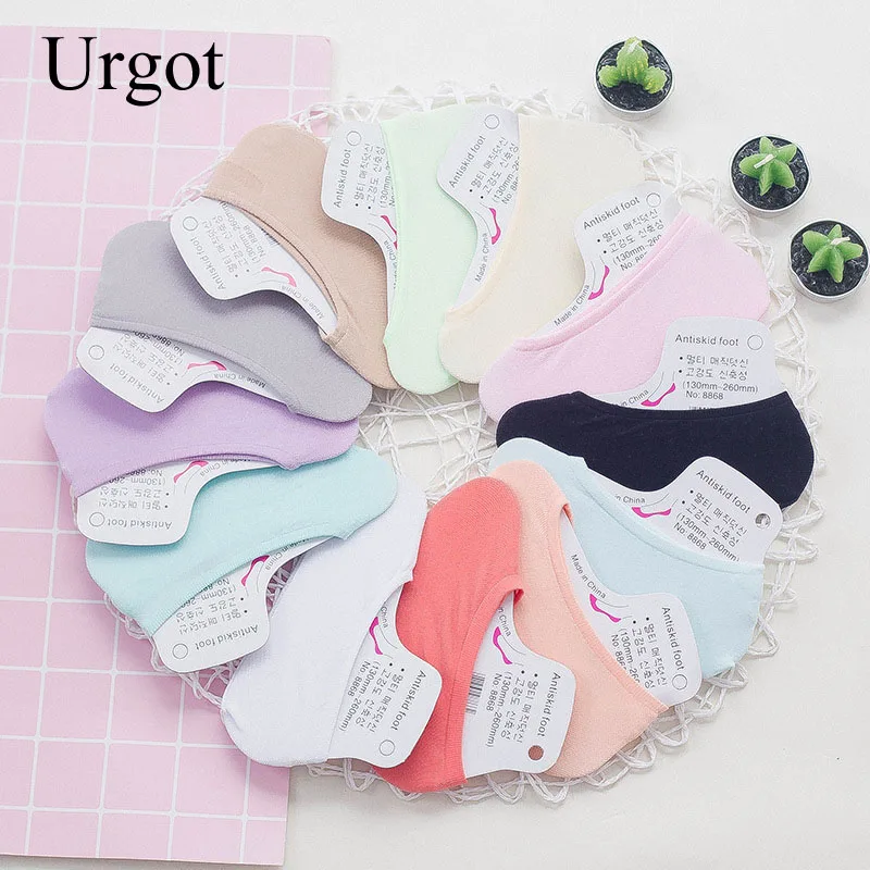 Urgot 10 Pairs Womens Socks Summer thin Breathable Boat Sock Silicone Invisible Silicone Non-slip Female Solid Color Ankle Socks