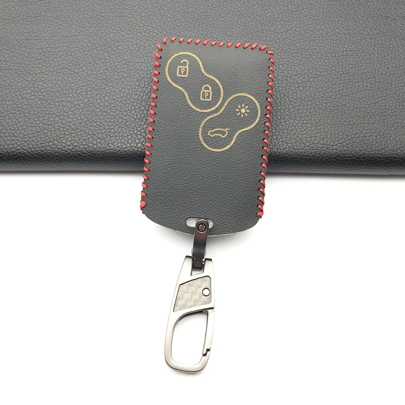 Car Key Genuine Leather Cover Protector Holder for Renault Clio Logan Megane 2 3 Koleos Scenic Card 4 Buttons Keychain Case