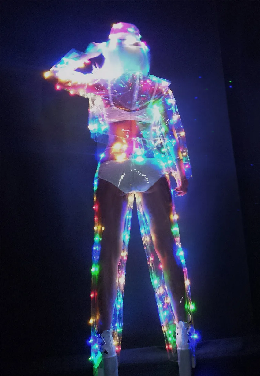 Bunte LED leuchtende elektronische Beleuchtung Tanz kostüm Nachtclub Sänger Tänzer Team Bühnen performance sexy transparentes Outfit