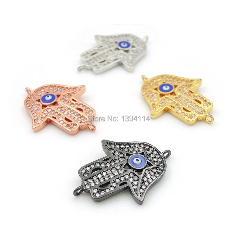 27*21*3mm Micro Pave Clear CZ Palm Connector With Piercing Star And Enamelling Blue Eye Fit For Women As DIY Bracelets Accessory