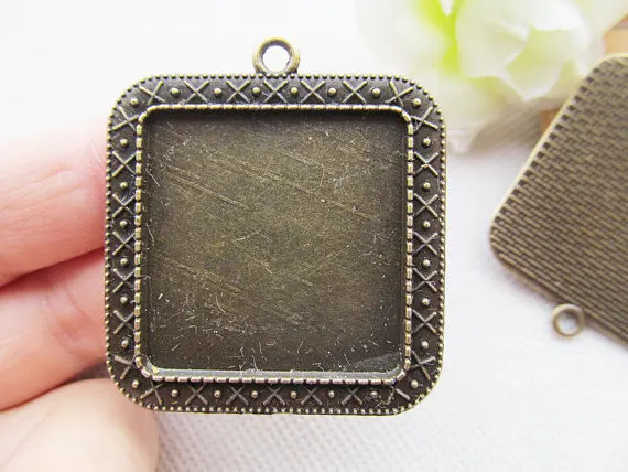 20pcs Antique Bronze Filigree X Border Square Base Setting Tray Bezel Pendant Charm/Finding,fit 30mm Square Cabochon/Cameo