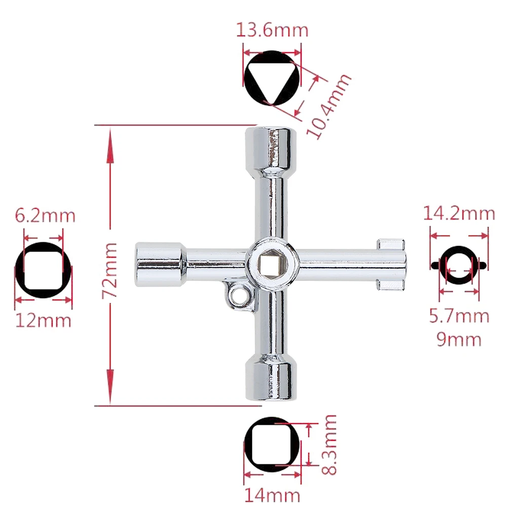 Universal Cross Key 4 In 1  Multi-function Triangle Key Plumber Keys Triangle For Gas Electric Meter Cabinets Bleed Radiators