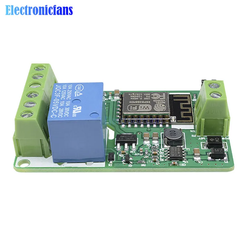 Green ESP8266 Relay Module 10A 220V Network Relay WIFI Module Input DC 7V~30V 4 Layers Board TVS Input Automatic Protection