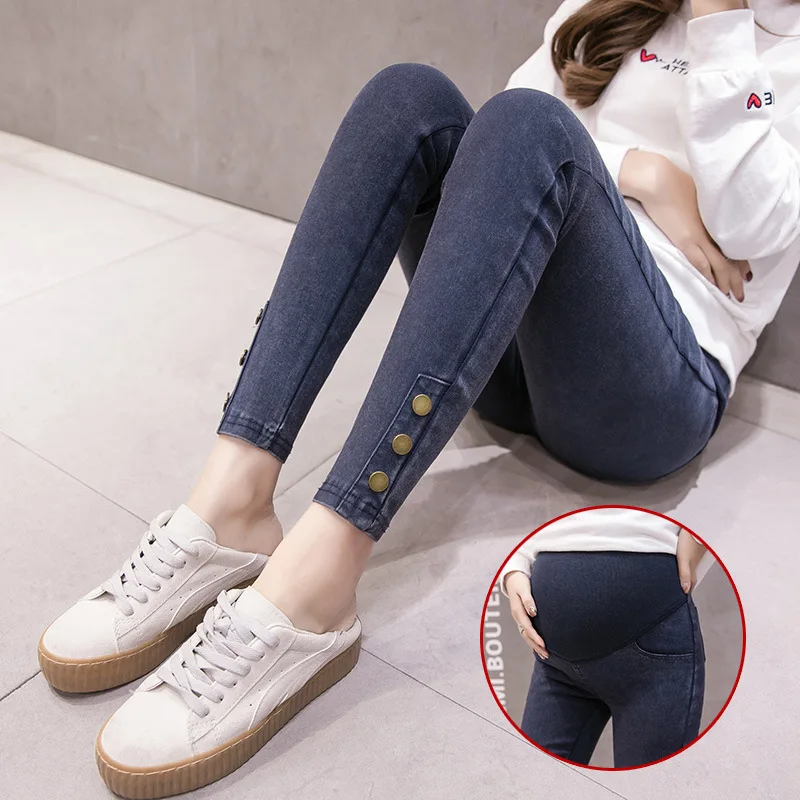 Button Jeans Maternity Clothes For Pregnant Women Pencil Pants High Stretch Jeans Pants Pregnancy Clothing Spring Skinny Jeans