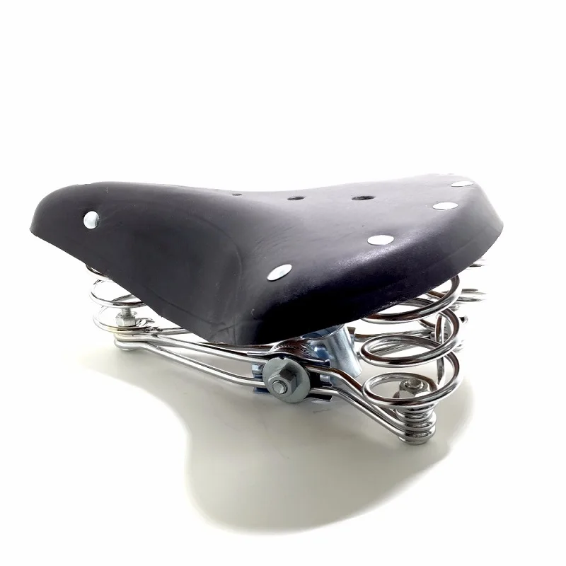 Bicycle Saddle Retro Leather Vintage Genuine Leather Classic  Bike Saddle Seat Mat Genuine Saddle Cushion with Spring