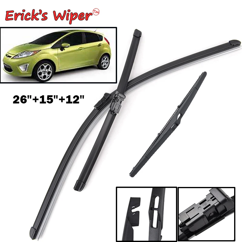 Erick's Wiper Front & Rear Wiper Blades Set For Ford Fiesta 7 2008 - 2016 Windshield Windscreen Window Brushes 26