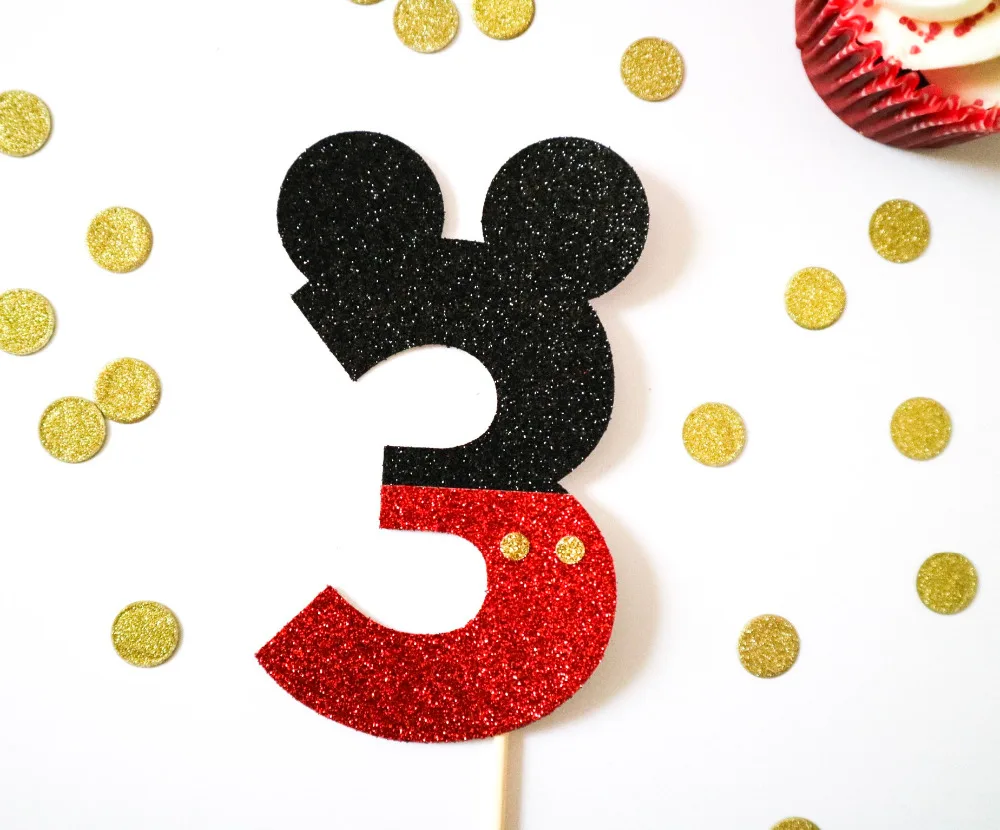 6pcs Handmade mouse Mouse Age Glitter Cake Topper - Birthday, Number