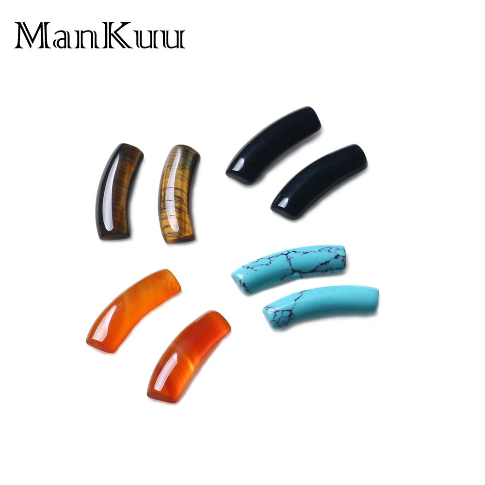 

ManKuu 25mm Curved Rhinestone Cabochon DIY Accessories Natural Turquoises Tiger Eye Obsidian Tube Stone Beads For Jewelry Making