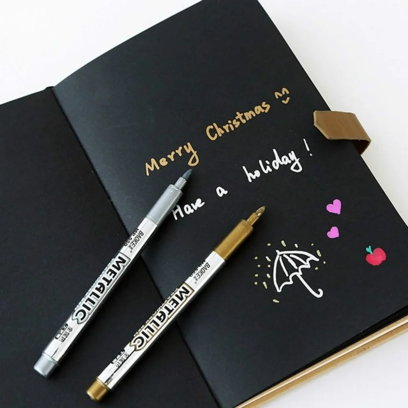 2Pcs Waterproof Permanent Metal Color Ink Pen Photo Album DIY Invitation Card Metallic Marker Pen