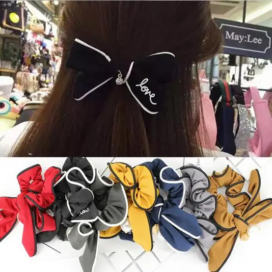 

2017 New Rabbit Ear Hair Ties Women bows hair bands Fashion Girls Pearls Ponytail Holder Hair Accessories