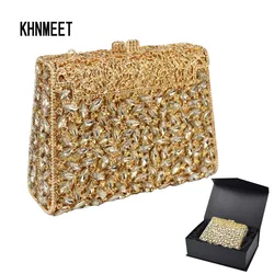 Gold Box Bag Diamond Women Clutch Bag Crystal Party Handbag Ladies Banquet Purse Fashion Pochette Prom Evening bag SC452