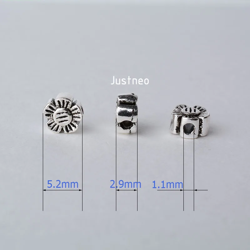 solid 925 sterling silver flower charm beads, Thai Silver spacer loose bead with 1.1mm hole jewelry diy components accessories