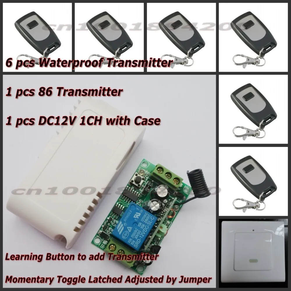 DC12V Door Access Remote Controller Wall Transmitter 7 Transmitter 1 Receiver Light LED Lamp Wireless Switches 315MHZ Learning