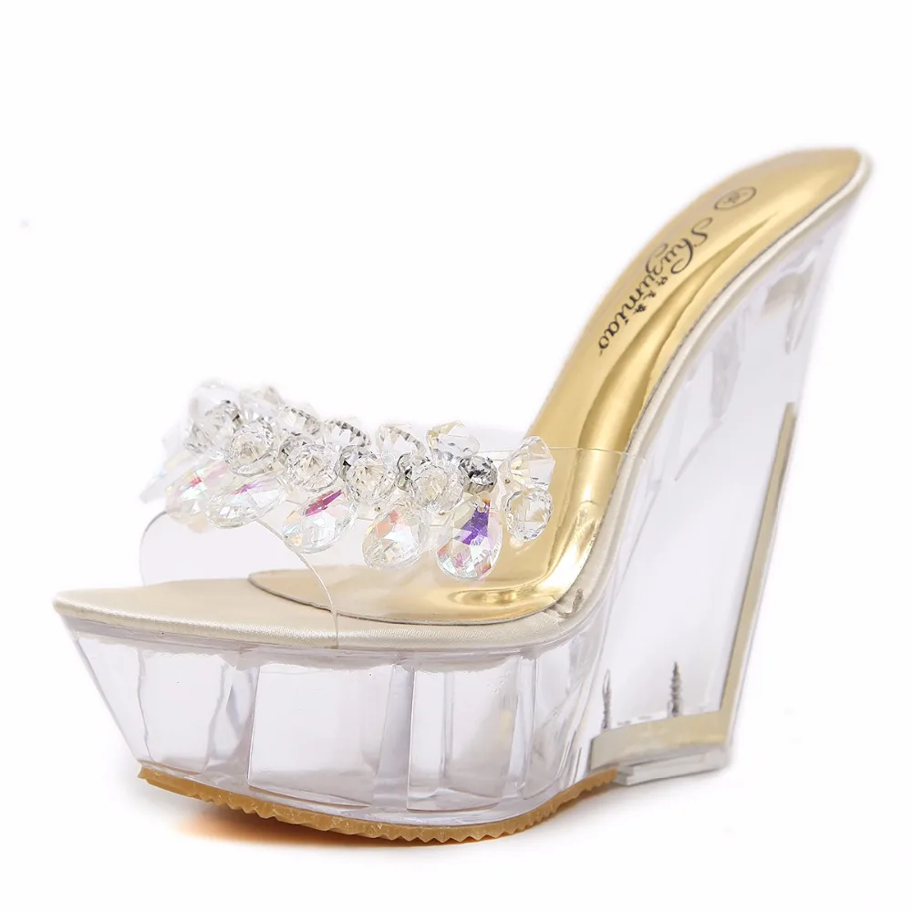 Slippers Sandals Women Shoes Ultra-high Heels 15CM Thin Heels Wedding Banquet Goddess Platforms Thick Bottom Shoes Model Catwalk