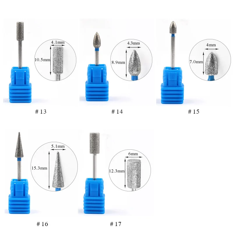 Broca rotativa para unhas, 17 tipos, broca de diamante para limpeza de cutículas, acessórios para manicure, fresadora de unha