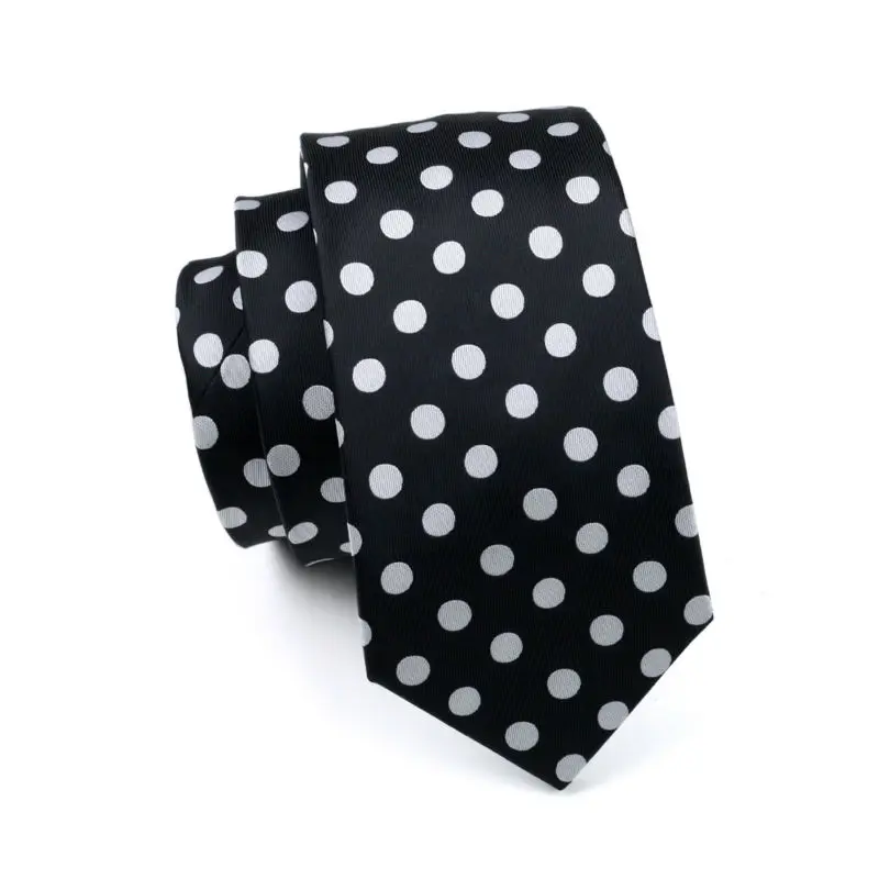 LS-1190 Men`s Tie Black Polka Dot 100% Silk Fashion Tie Hanky Cufflinks Set For Men Formal Wedding Party Business Free Postage