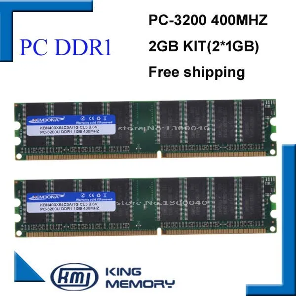 KEMBONA best price Desktop ddr1 400Mhz 2GB(kit of 2x1gb ddr1)PC-3200 KBA400X64C3A/1G ram low density for All Motherboard Desktop