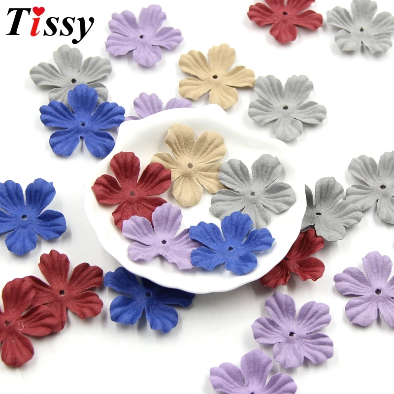30PCS DIY Small Exquisite Leather Flowers Handmade Artificial Flower Head Wedding Decor Scrapbooking Craft Fake Flower Supplies