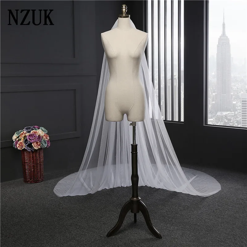 Aksesoris Pernikahan elegan 3 Meters 1 Lapisan Wedding Veil Putih Gading Simple Bridal Veil Dengan Sisir Wedding Veil Hot