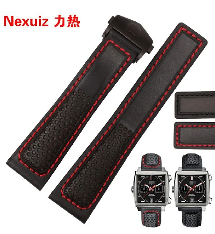 Hot Sale Watchband 22mm Watches Bracelet Waterproof Heuer F1 Tissot Black Silver Deployment Clasp Red Stitched Free Shipping