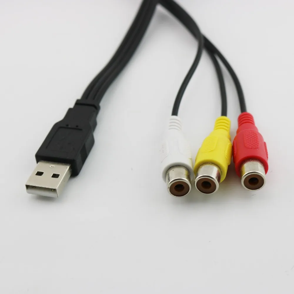 1 sztuk USB męski na 3 RCA żeński przejściówka adapter konwerter audio wideo kabel av przewód zasilający USB na RCA kabel do hdtv