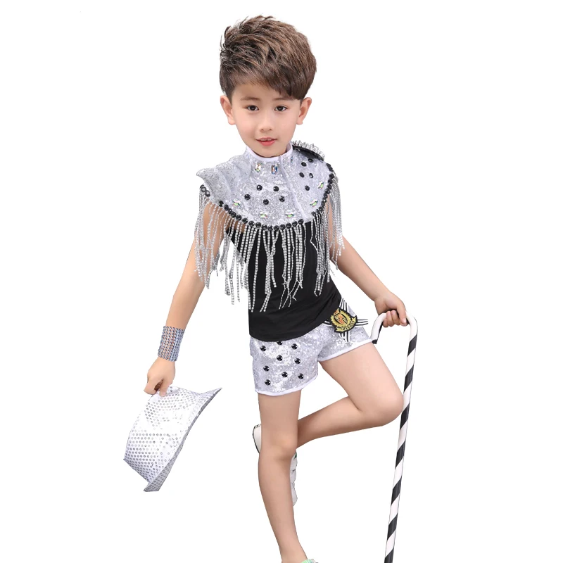 Kids Glitter Sequin Jazz Dance Costumes Stage Boy and Girl Hip-hop Dance Performance Costumes Children Shining Jazz Dance