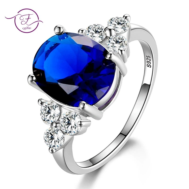 Women\'s Jewelry S925 Silver Ring AAAAA Oval Olive Green Royal Blue Red Emerald Zircon Ring Wedding Jewelry Party Valentine\'s Day