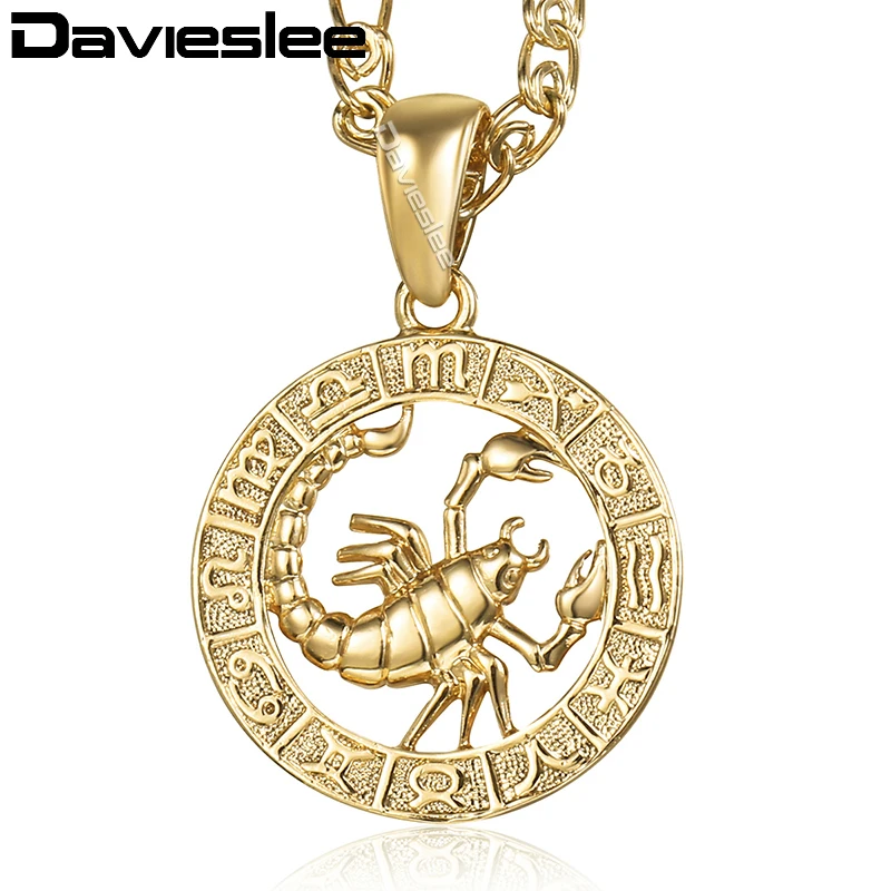 Davieslee Womens Scorpio Pendant Necklace Gold Color Zodiac Sign Constellation Pendant For Woman Jewelry Dropshipping LGP364