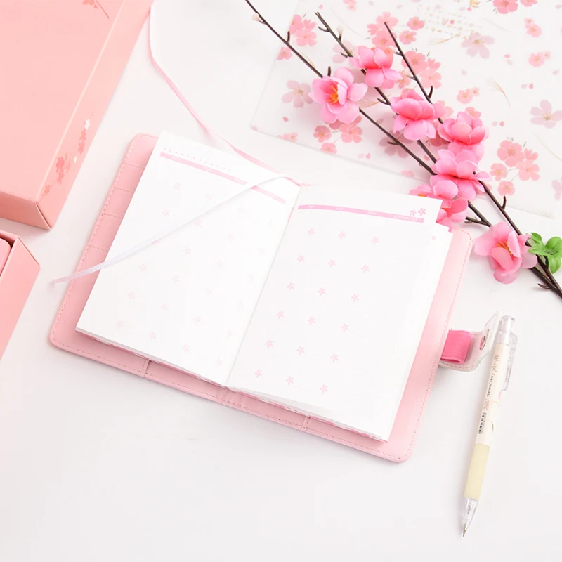 MIRUI New Creative Japanese notebook student schedule plan book beautiful cherry blossom Handbooks gift set Stationery Supplies