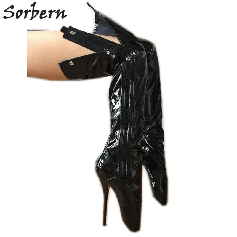 

Sorbern Sexy Fetish Boots For Women Shoes Ballet Stilettos Heels Unisex Boots Size 11 Mid Thigh High Boots Double Zipper Boots