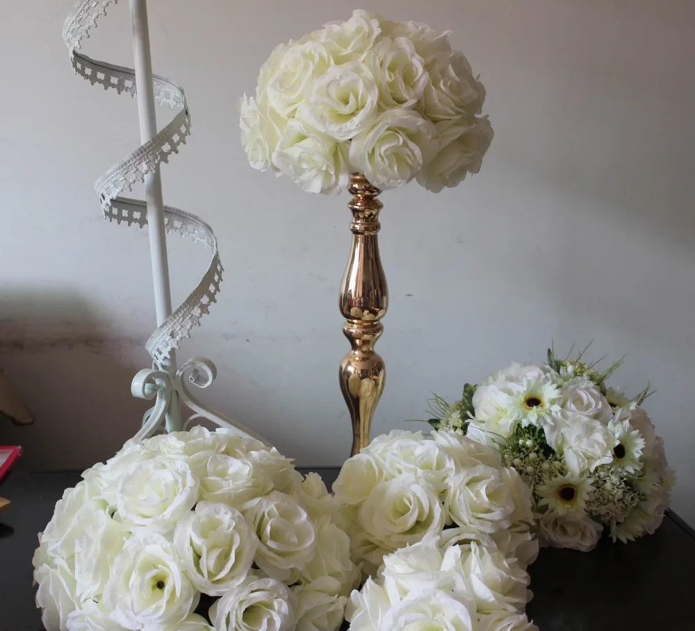 

SPR 55cm*2 pcs Rose kissing ball artificial silk flower wedding decoration ivory color-2015 Newly design