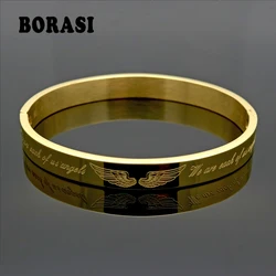 Luxury Angel Wings Style Gold Color Stainless Steel Jewelry Women/Men Jewelry Trendy couples Bracelets & Bangles Gift